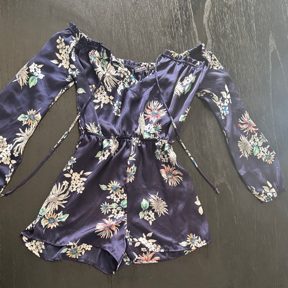 Fashion Nova Floral Off-Shoulder Romper - Navy